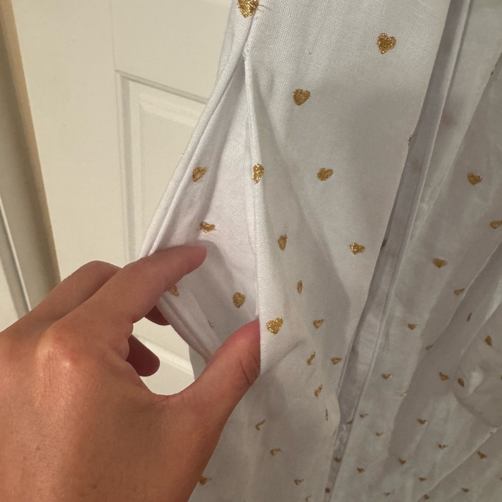 Dondolo x Pencil Paper co white puff sleeve dress with gold hearts M - Picture 4 of 6